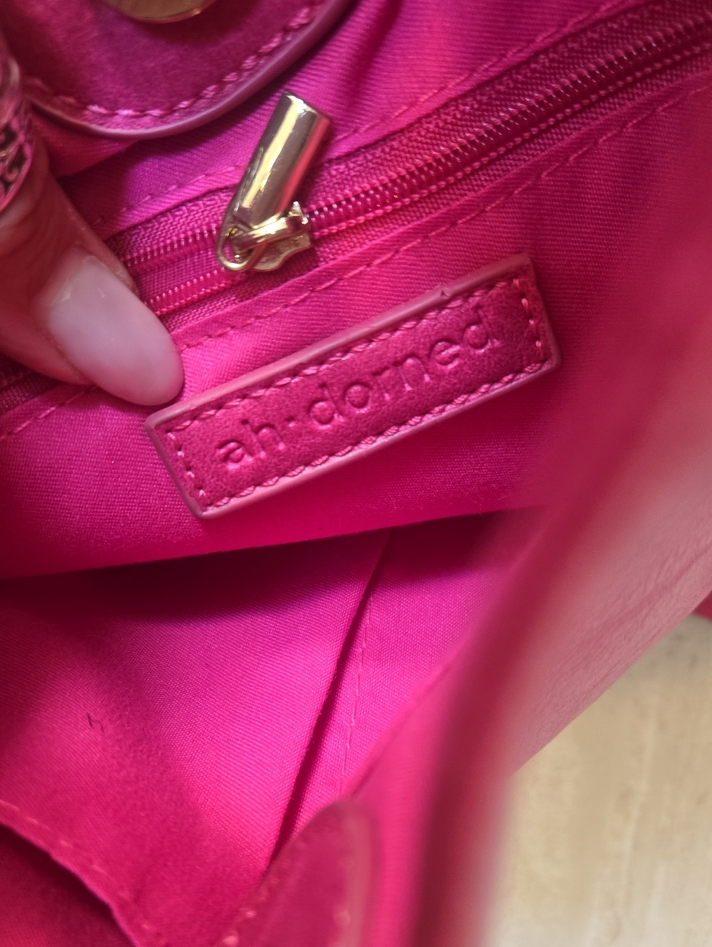 Ahdorned Pink Vegan Leather Crossbody Messenger Bag with Colorblock Strap - Picture 9 of 13